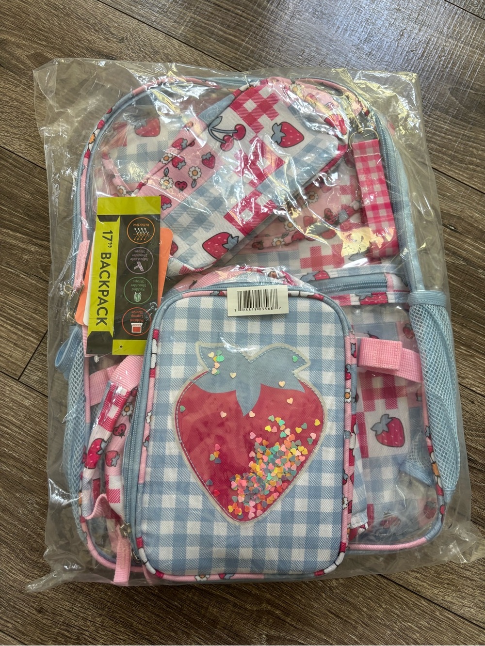 Girls Confetti Strawberry Backpack Set